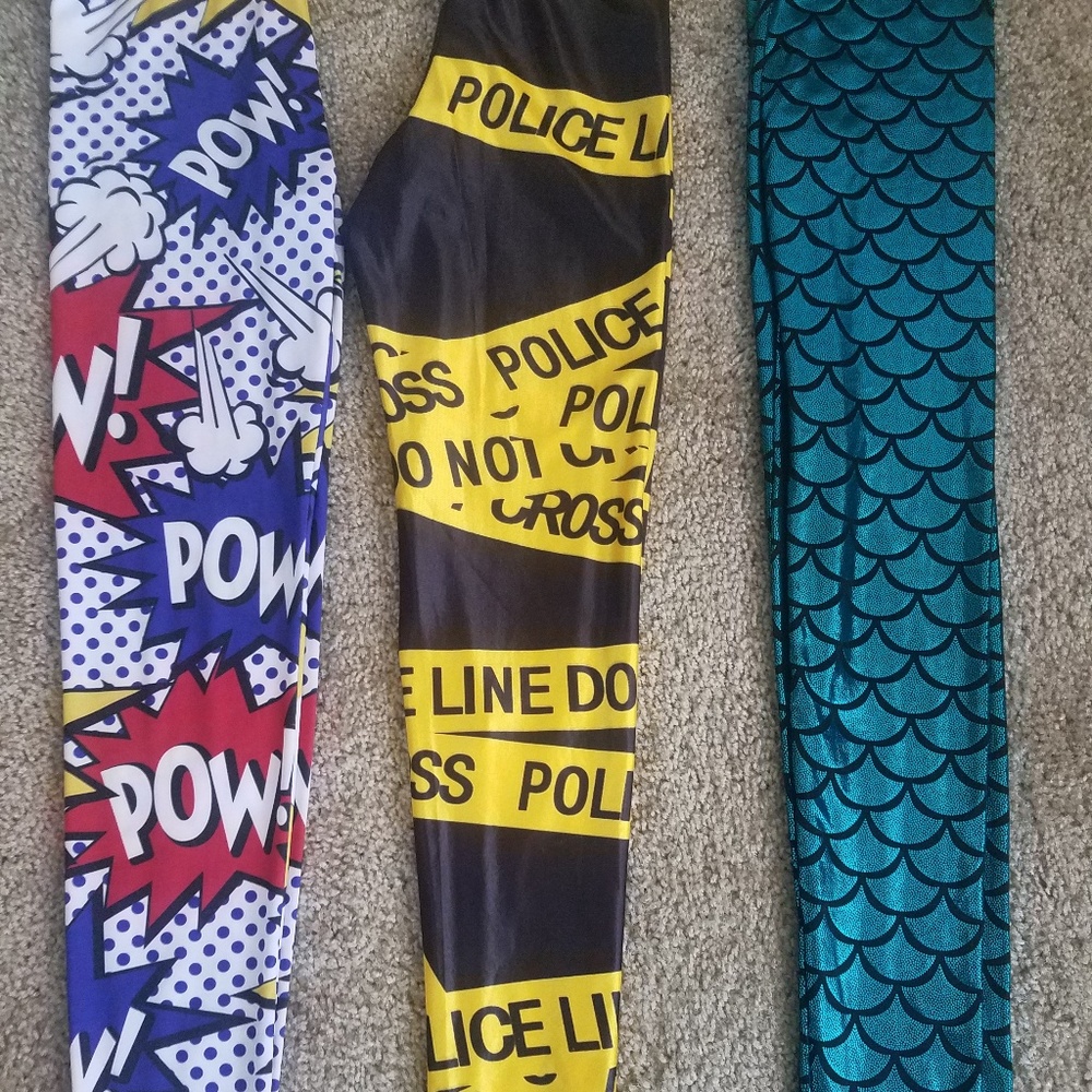Fun, printed leggings - 3 pair